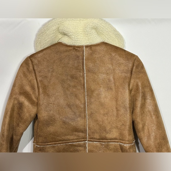 LNK LANDSCAPE Sherpa Shearling Jacket Camel and cream collared Sz Small - Picture 11 of 16